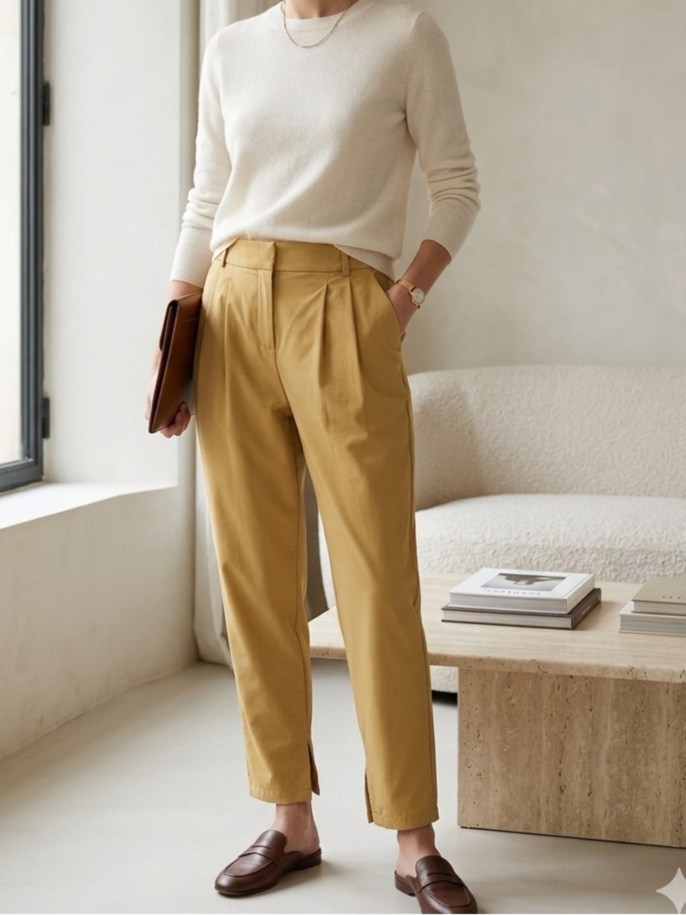 CALIA Women’s Khaki Pleated Ankle Trousers – Size 14 – Quiet Luxury Tech Stretch